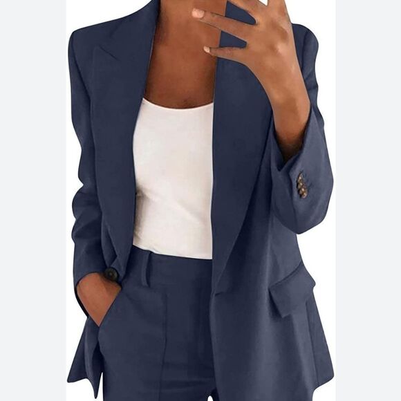 LIZ CLAIBORNE one-button blue wool blazer 4 - Picture 1 of 11